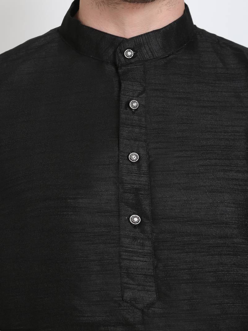 Men's raw silk black kurta with cotton pant set