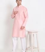 Men's raw silk pink kurta with cotton pant set