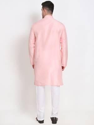 Men's raw silk pink kurta with cotton pant set 3