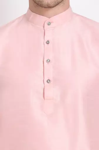 Men's raw silk pink kurta with cotton pant set