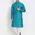 Men's raw silk teal blue kurta with cotton pant set