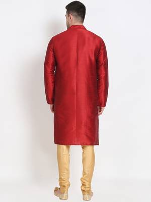 Men's raw silk maroon kurta with gold churidar set 3
