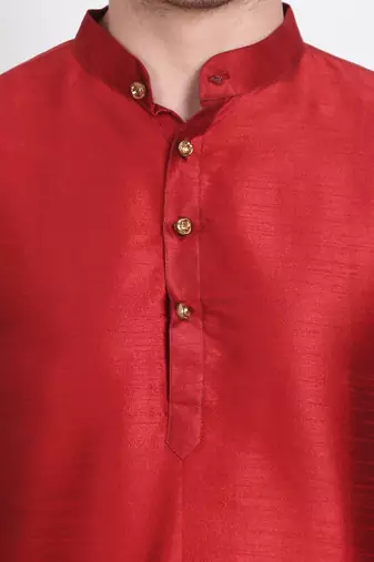 Men's raw silk maroon kurta with gold churidar set