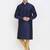 Men's raw silk navy blue kurta with gold churidar set
