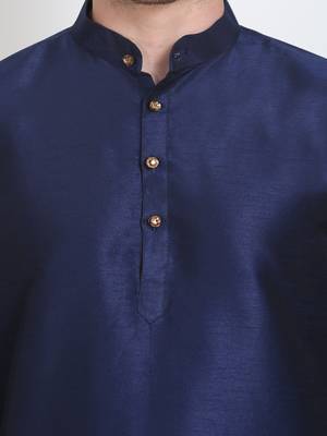 Men's raw silk navy blue kurta with gold churidar set 4