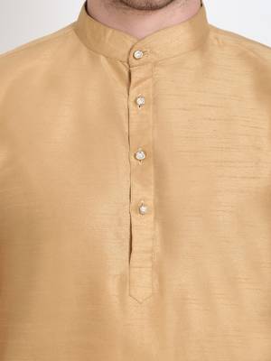 Men's raw silk golden kurta with maroon pant set 4