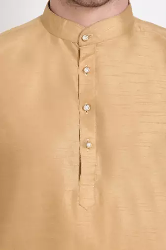 Men's raw silk golden kurta with maroon pant set