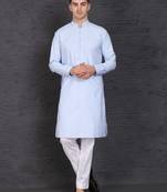 Men's sky blue cotton kurta with pant set