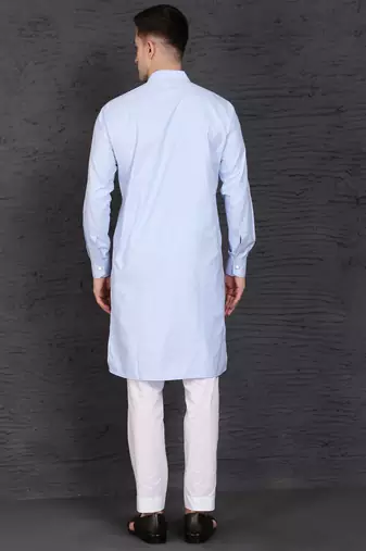 Men's sky blue cotton kurta with pant set