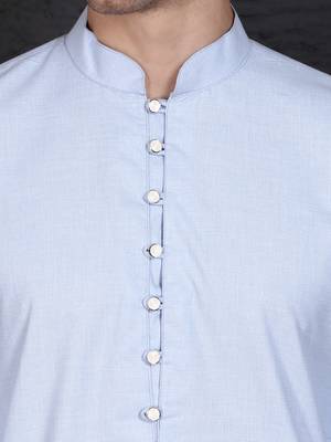 Men's sky blue cotton kurta with pant set 4