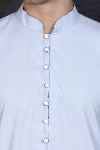 Men's sky blue cotton kurta with pant set