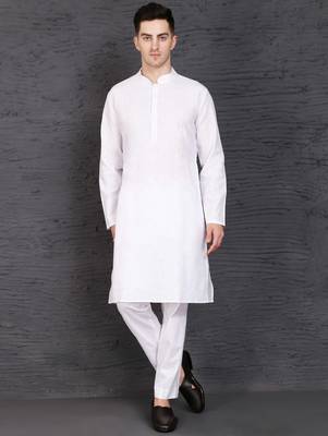Men's pure white cotton kurta with pant set 1