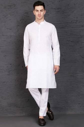 Men's pure white cotton kurta with pant set