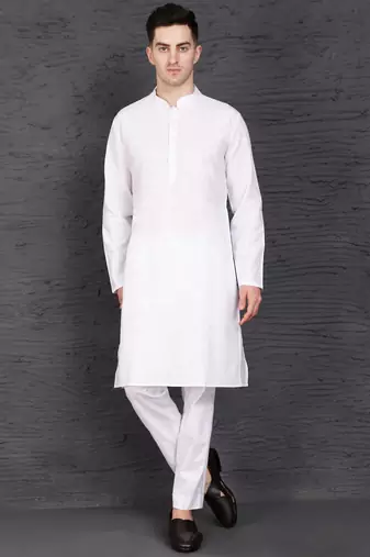Men's pure white cotton kurta with pant set