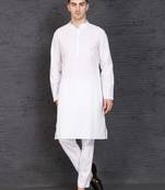Men's pure white cotton kurta with pant set