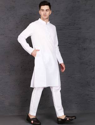 Men's pure white cotton kurta with pant set 2