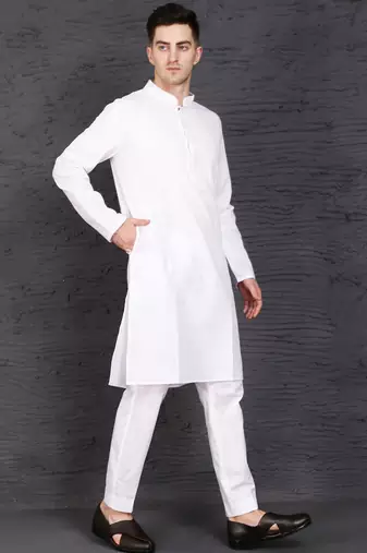 Men's pure white cotton kurta with pant set