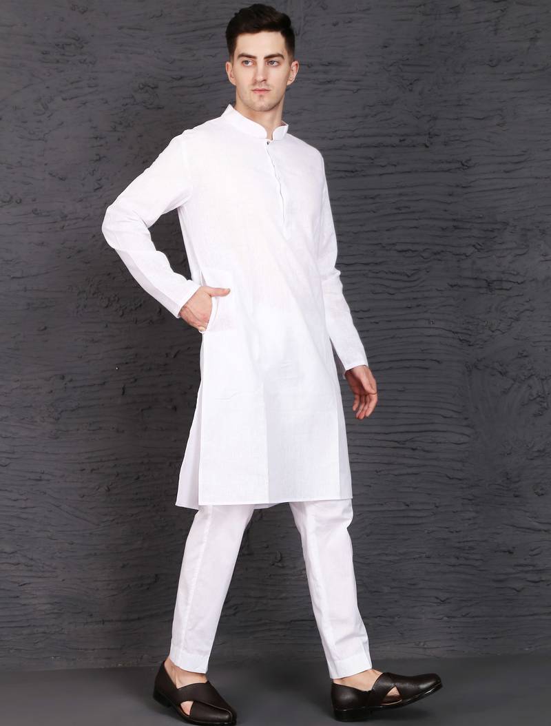 Men's pure white cotton kurta with pant set