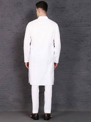 Men's pure white cotton kurta with pant set 3