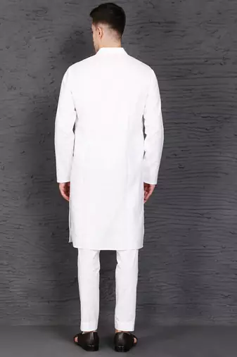 Men's pure white cotton kurta with pant set