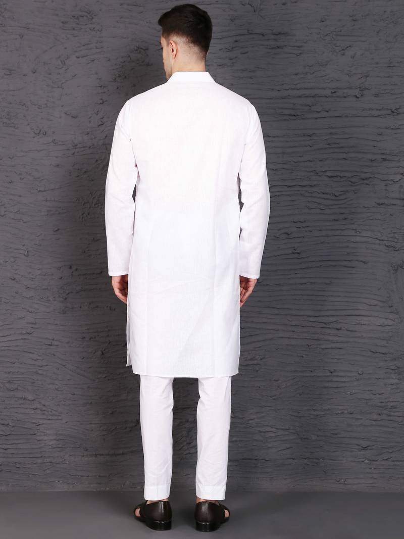 Men's pure white cotton kurta with pant set