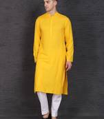 Men's yellow cotton kurta with pant set