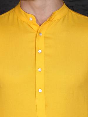 Men's yellow cotton kurta with pant set 4