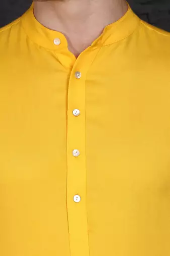 Men's yellow cotton kurta with pant set