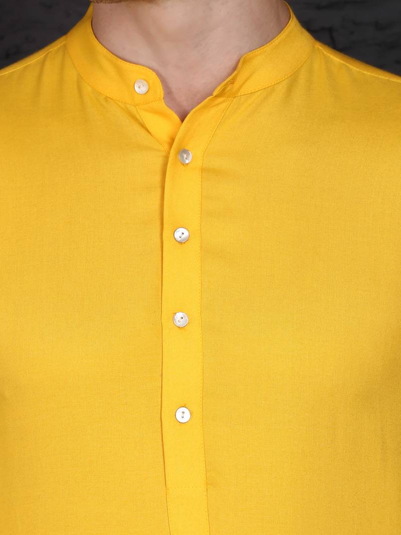 Men's yellow cotton kurta with pant set