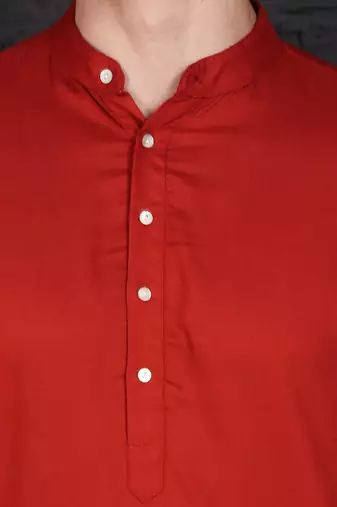 Men's red cotton kurta with pant set