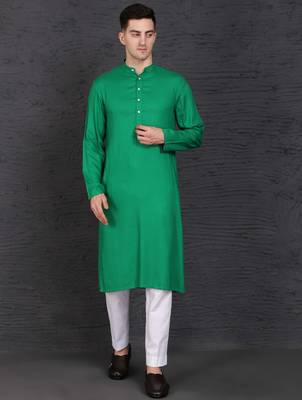 Men's green cotton kurta with pant set 1