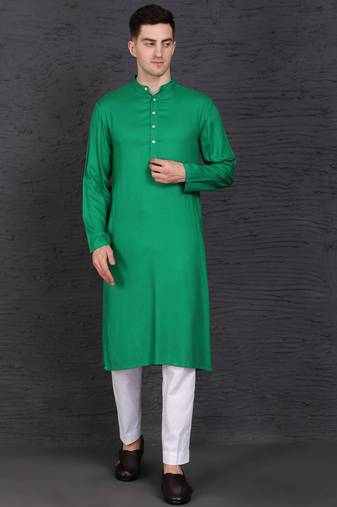 Men's green cotton kurta with pant set