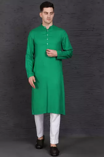 Men's green cotton kurta with pant set