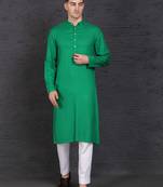 Men's green cotton kurta with pant set