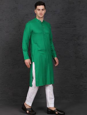 Men's green cotton kurta with pant set 2
