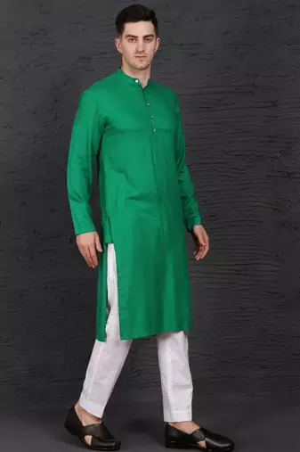 Men's green cotton kurta with pant set