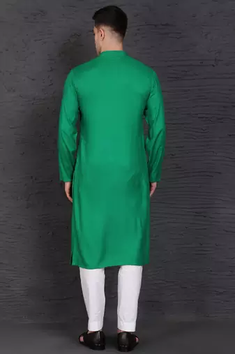 Men's green cotton kurta with pant set