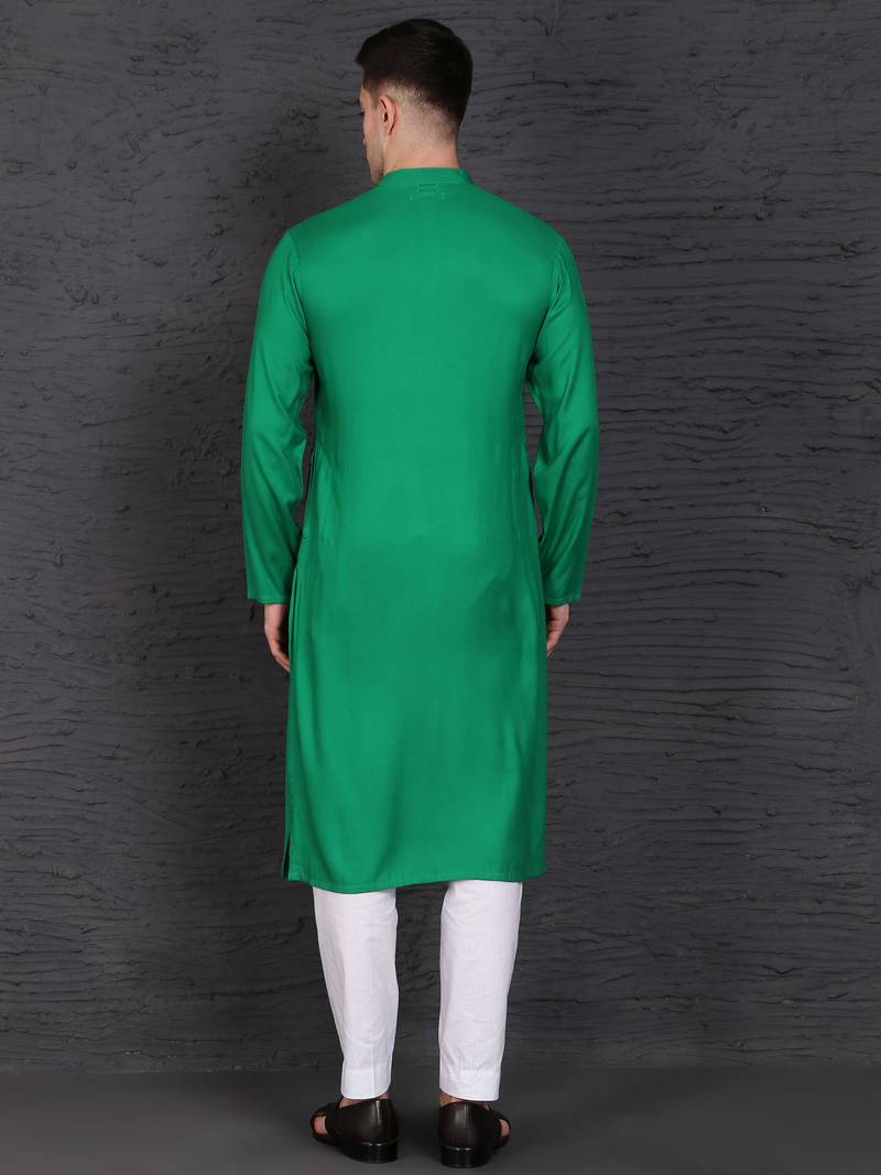 Men's green cotton kurta with pant set