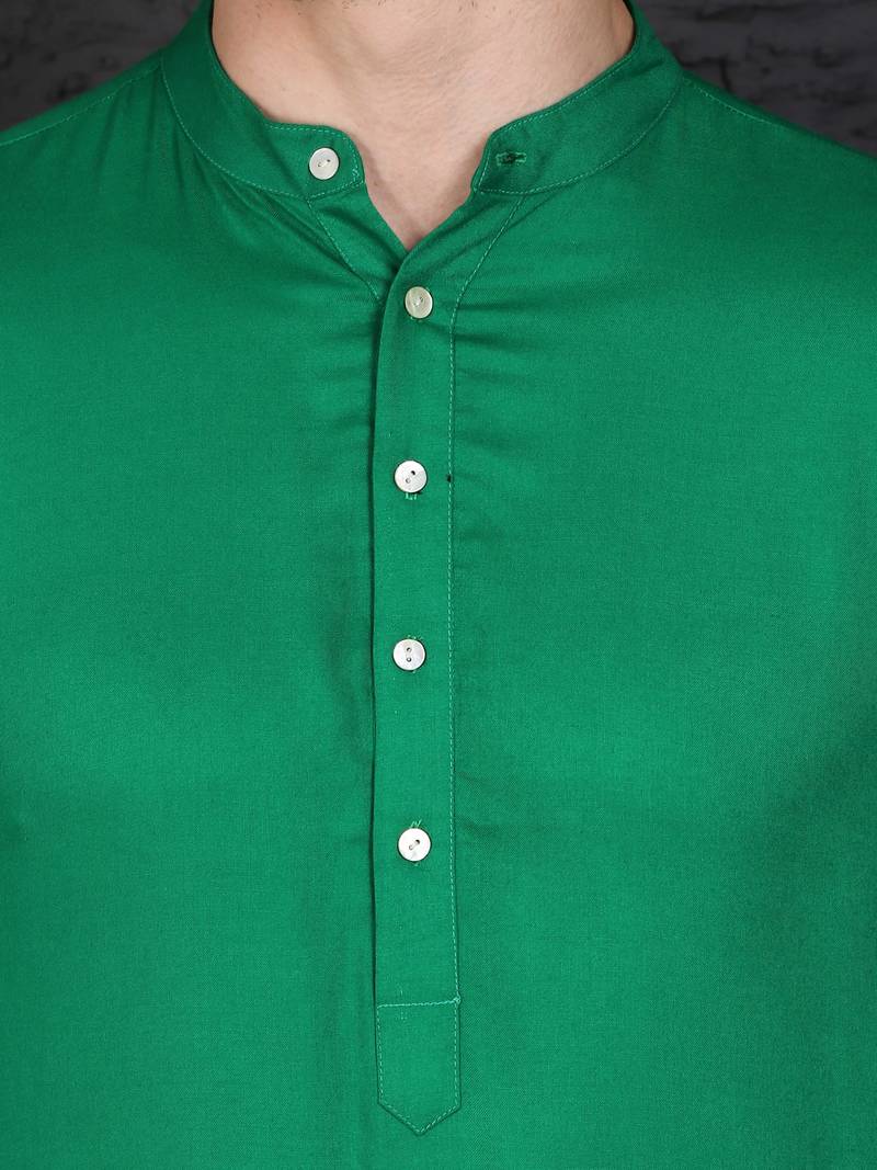 Men's green cotton kurta with pant set