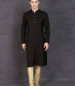 Men's black rayon kurta with golden churidar set