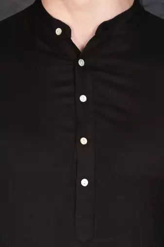 Men's black rayon kurta with golden churidar set