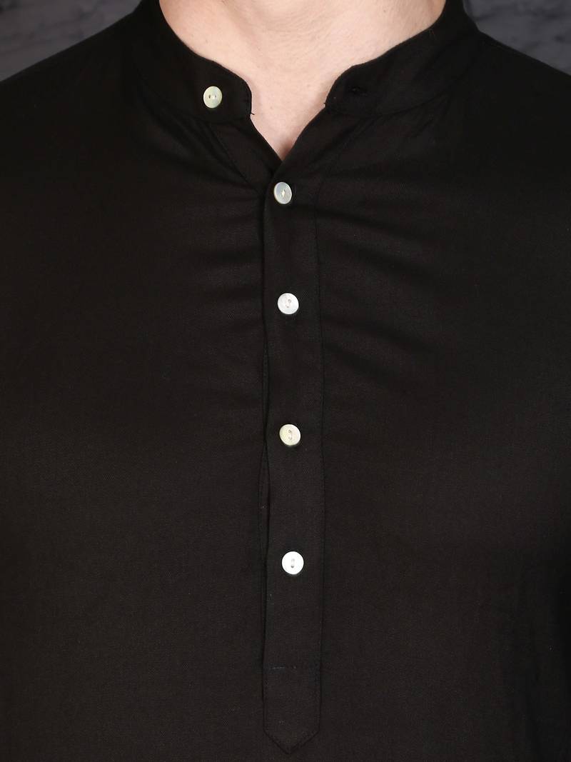 Men's black rayon kurta with golden churidar set
