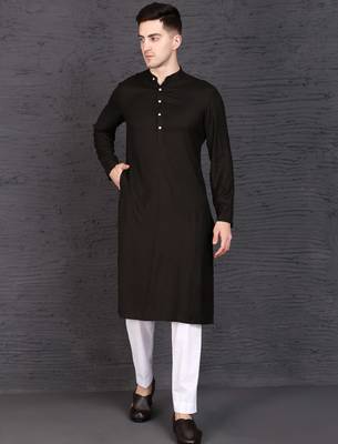 Men's black rayon kurta with pant set 1