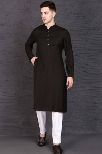 Men's black rayon kurta with pant set