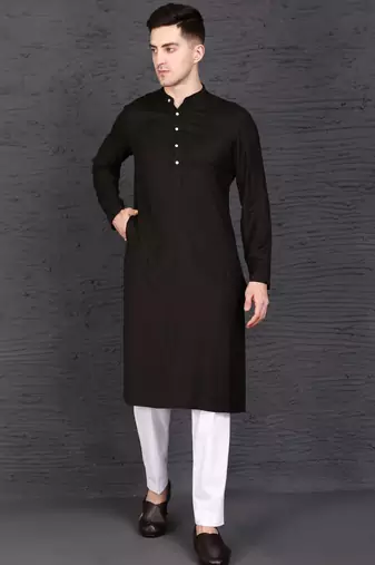 Men's black rayon kurta with pant set