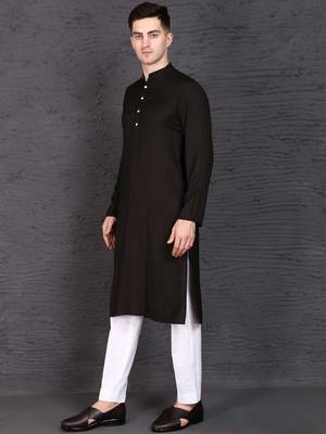 Men's black rayon kurta with pant set 2