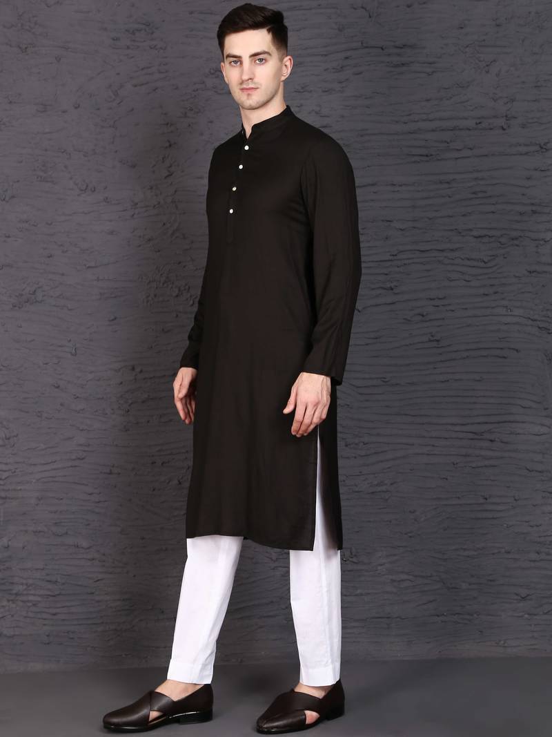 Men's black rayon kurta with pant set