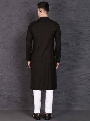 Men's black rayon kurta with pant set 3