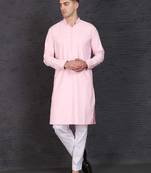 Men's pink cotton kurta with pant set