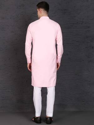 Men's pink cotton kurta with pant set 3